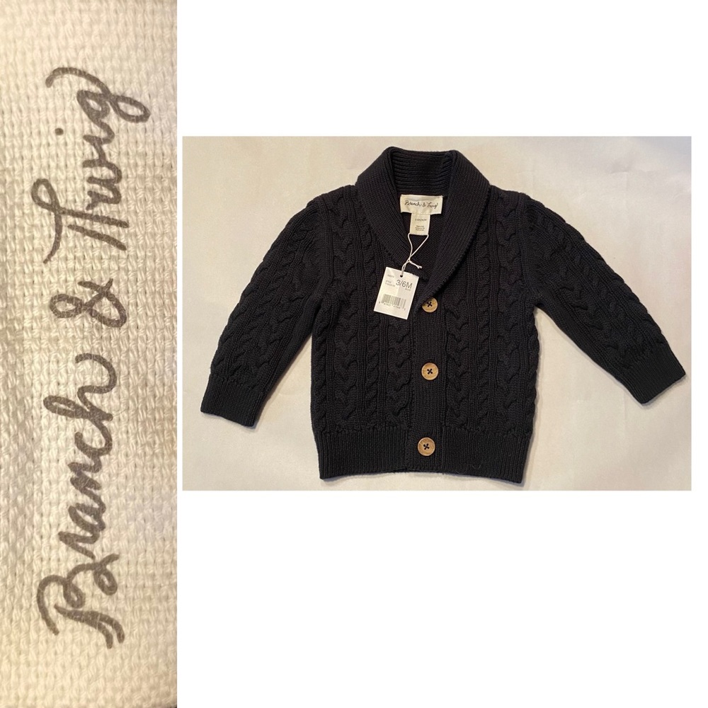 5/$30 Branch & Twig. Black Nest Stretch Organic Cotton Cardigan 3-6 Months NWT